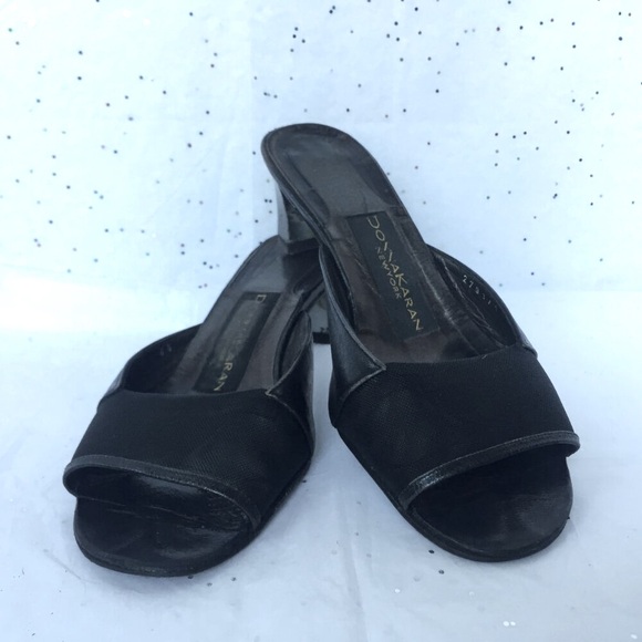 Donna Karan New York Black leather mesh Y2K mules peep toe Size 6.5 Whimsygoth - Picture 4 of 16